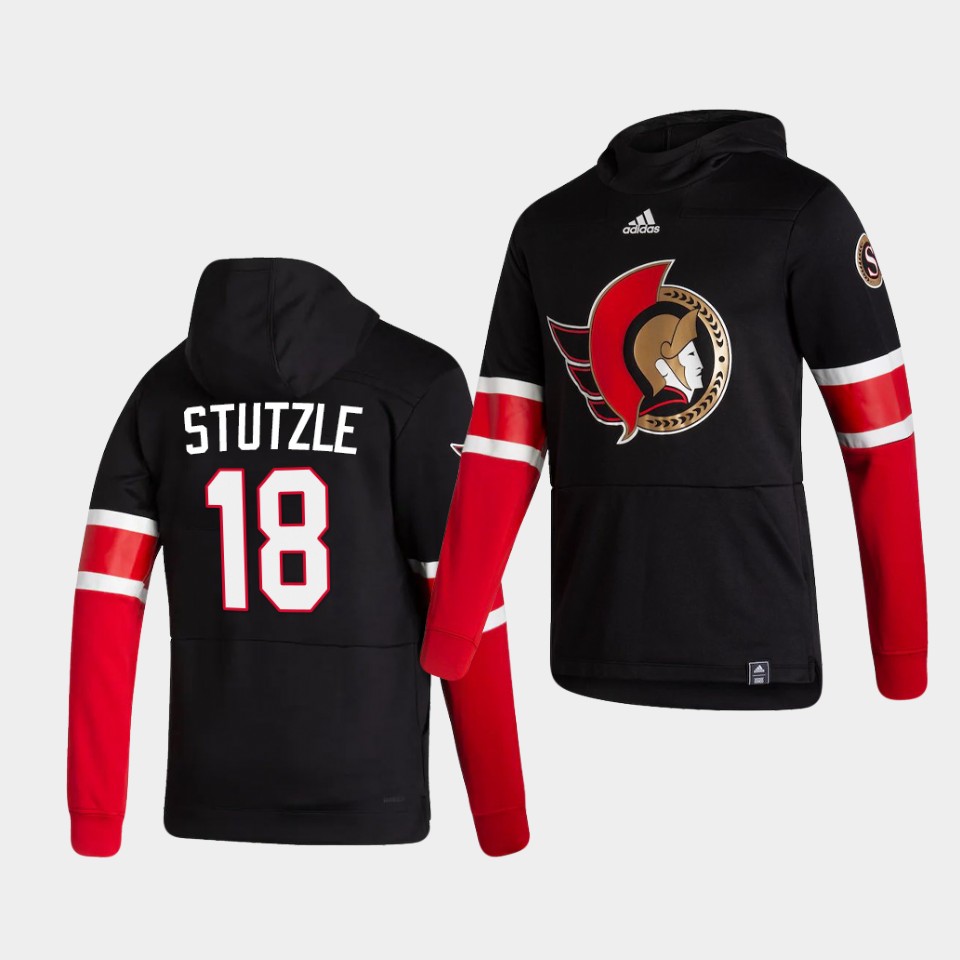Men Ottawa Senators #18 Stutzle Black NHL 2021 Adidas Pullover Hoodie Jersey